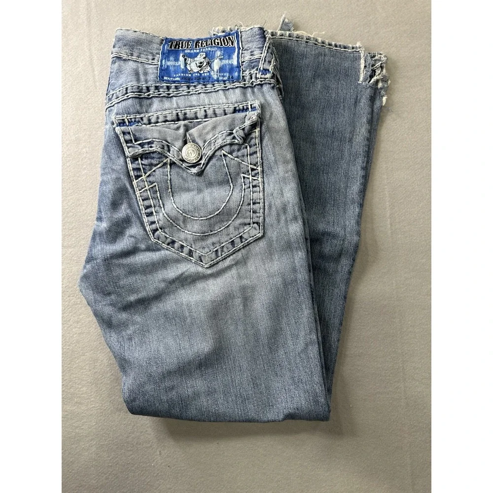 True Religion Ricky Super T White Stitch Jeans Medium Wash Men's 32X30 Rare
